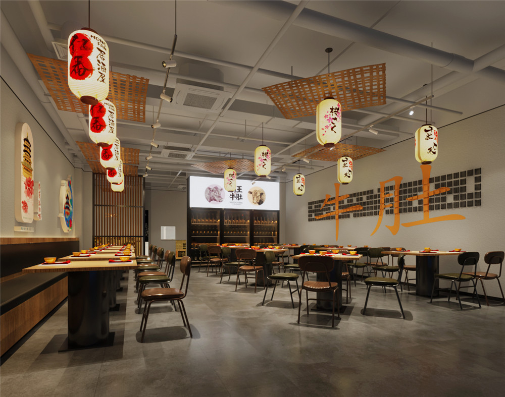 郑州神都霸王牛肚烧烤餐厅装建设计成效图